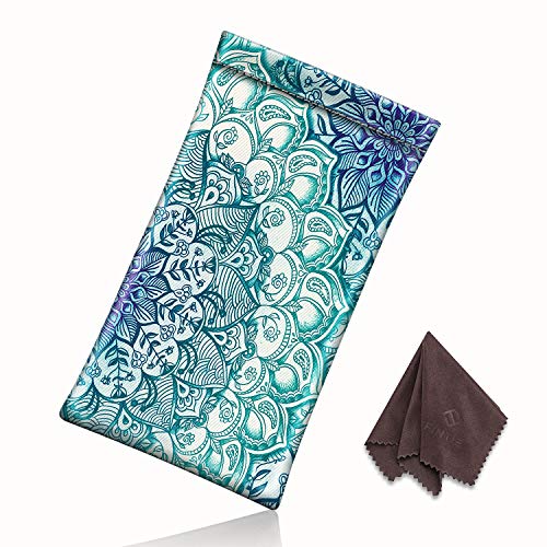 Image of FINTIE Soft Eyeglasses Case with Cleaning Cloth, Portable Squeeze Top Vegan Leather Glasses Pouch, Sunglasses Eyewear Bag