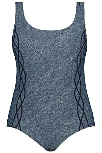 Ulla-Popken-Damen-Alice-Denim-Print-Badeanzug