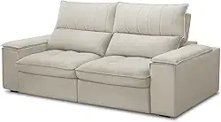 Sofá Retrátil Reclinável Para Sala de Estar Living 210cm Nápoles F04 Veludo Bege - Lyam Decor