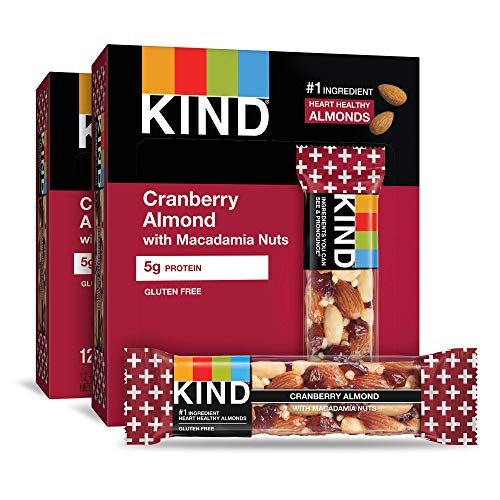 KIND Bars, Cranberry Almond Plus Antioxidants with Macadamia Nuts, Gluten Free, Low Sugar, 1.4 Ounce Bars, 24 Count