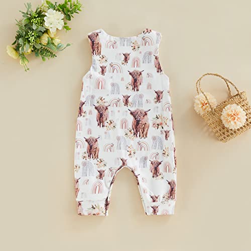 Karuedoo Western Baby Boy Girl Clothes Cow Print Sleeveless Romper Jumpsuit One Piece Bodysuit Outfit Boho Summer Clothes (C Rainbow, 6-12 Months) #TOP3