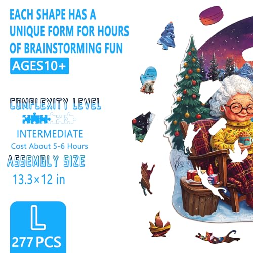 Wooden Puzzles for Adults - Warm Winter Wooden Puzzle, Unique Shape Wood Jigsaw Puzzle for Adults, Wood Puzzles Adult, Gifts for Grandma and Family, Wall Art Home Decor (277pcs 13.3 * 12.0in L) - Image 2