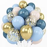 Togvu Dusty Blue Balloon Set, 60 Packs 12 Inches Metallic Chrome Gold Macaron Ocean White Sand Confetti Balloons for Boho Baby Shower Wedding Boy Birthday Graduation Decoration QQ-5023