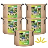 iPower 5 Pack 25 Gallon Tan Grow Bags, Garden Planting...