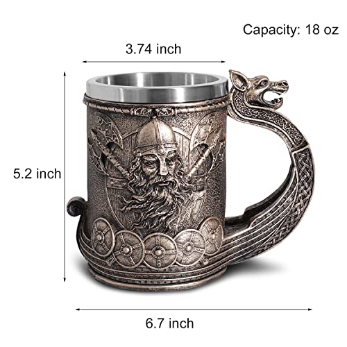 Viking Mug Beer Stein Tankard, Stainless Steel Drinking Tankard Mug Coffee Cup, Medieval Norse Mythology Folklore Poetic Edda Gothic Decor Party Decoration Drinkware Gift for Men (Odin) - Thumbnail 6