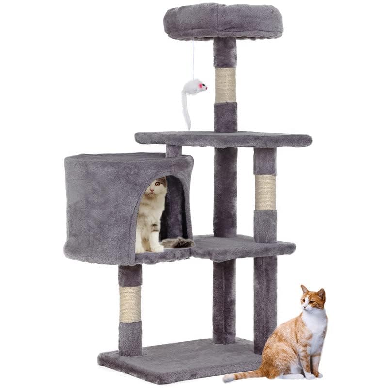 Árbol para gatos, torre para gatos con poste rascador de sisal para gatos de interior, condominio para gatos de varios niveles de 95 cm con percha y juguetes para gatitos, muebles para gatos para