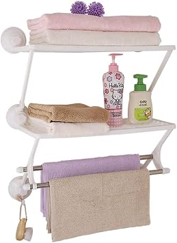 Habiba Towel Bar Plastic Towel Rack,Double-Layer Bath Towel Holder,Stainless Steel Double-bar Towel Shelf, Suitable for Bedroom Kitchen,White Hanger