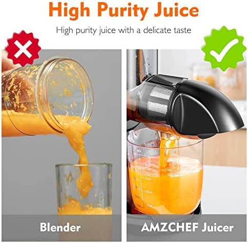 AMZCHEF Juicer Machines - Cold Press Slow Juicer - Masticating Juicer for Whole Fruits and Vegetables - Delicate Chew No Need to Filter - BPA Free Juice Extractor with 2 Cups and Brush - White