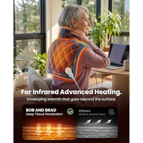 Image of BOB AND BRAD Weighted Heating Pad for Neck and Shoulders,FSA Eligible /HSA Eligible, 2.2lb Neck Wrap with Far-Infrared Ceramic Beads, 20 inch x 22 inch Soft Heated Thermal Blanket, Gifts for Mom Women Dad