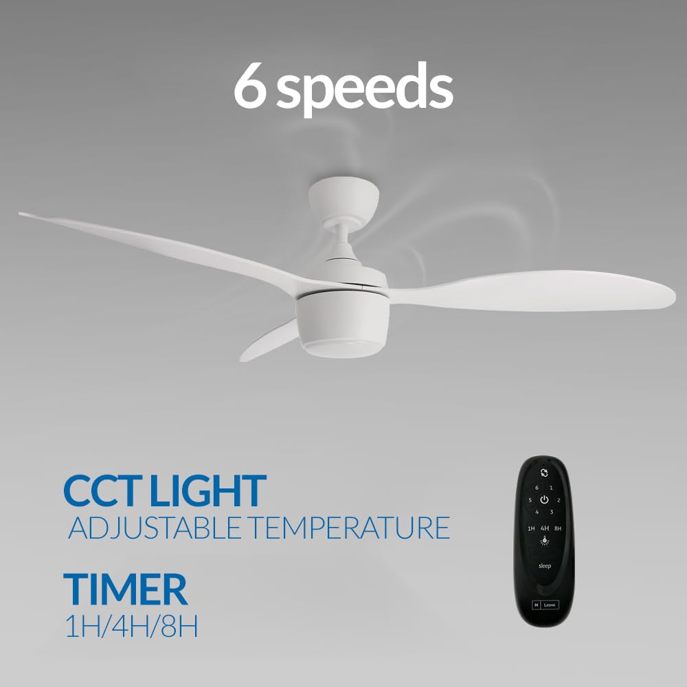 M Ledme LM8803 Ventilatore da soffitto LED 51W Silenzioso bianco con luce da 18 W e telecomando