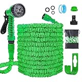 Expandable Garden Hose Pipe 30m/100ft, Heavy Duty Flexible with 7-Function Spray Gun, 3/4" 1/2" Fittings, Double Layer Latex Core Hosepipe, Durable & Anti-Leak Kink Free (Green)