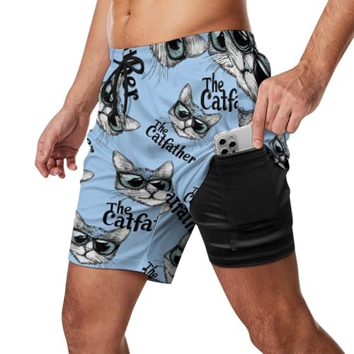 The Catfather Cat Father Dad Mens Swim Trunks with Quick-Drying Lining Beach Shorts for Outdoor Sports2