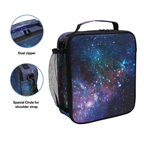 Keceur Insulated Lunch Blue Purple Galaxy Large Lunch Bag Warmer Cooler Meal Prep Lunch Tote With Shoulder Strap For Men Women Boys Girls #TOP1