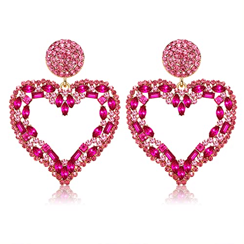 Valentine's Heart Drop Earrings with Beads and Stones