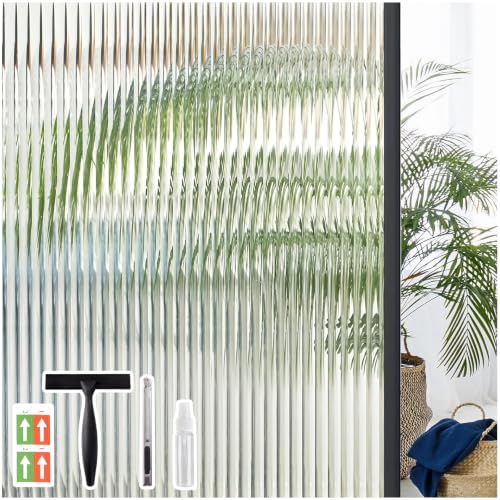 Coavas Reeded Glass Window Privacy Film, 3D Fluted, 23.6"x157.4"