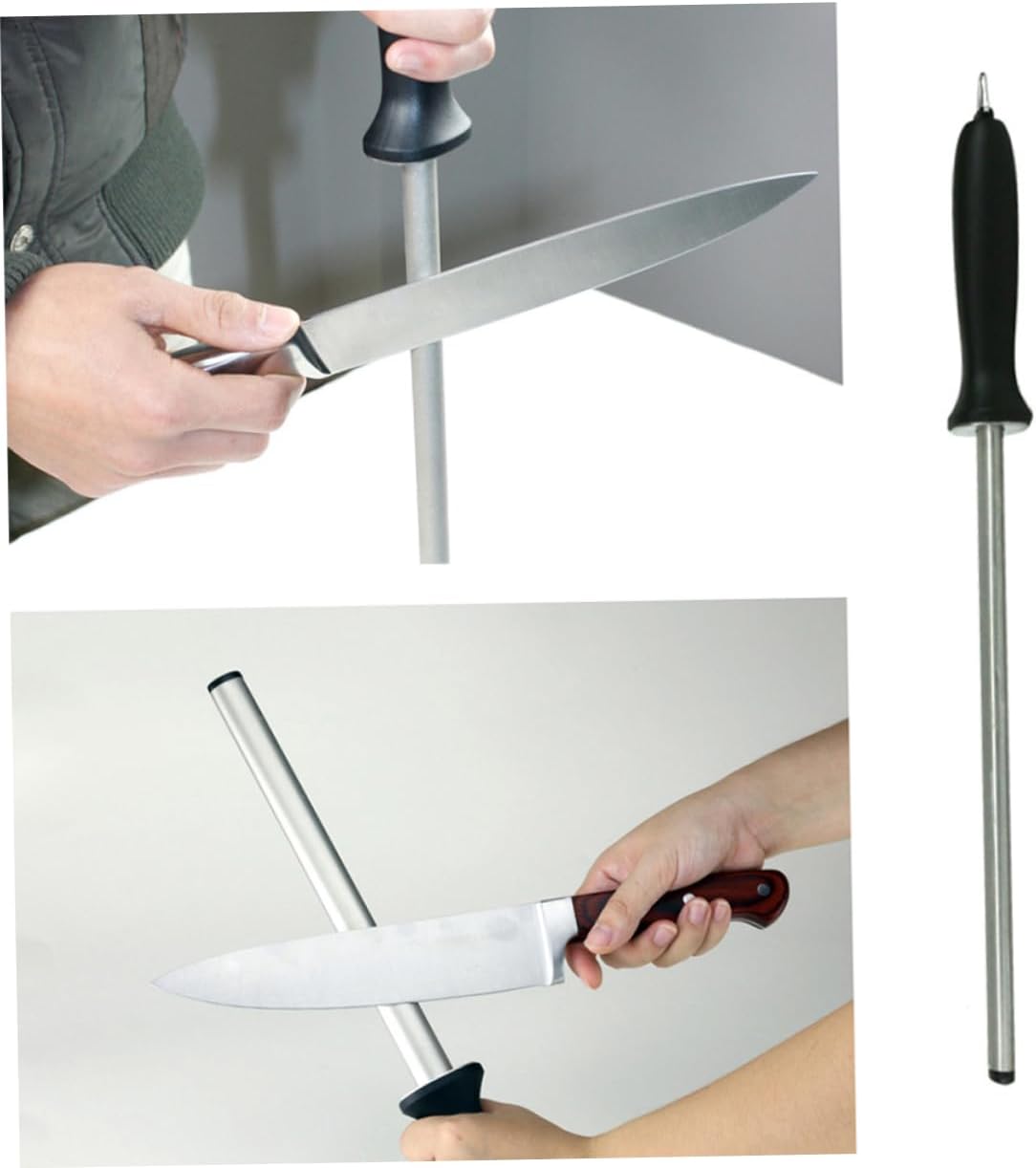 12 Inch Diamond Sharpening Rod for Kitchen Home Honing Steel | Silver Finish, Hanging Loop Accessory, Secure Grip, Easy to Hone and Sharpen for Home Use