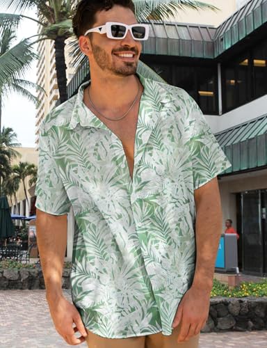 Image of Yoimira Hawaiian Shirts for Men, Print Mens Casual Short Sleeve Button Down Shirts Floral Aloha Beach Shirt
