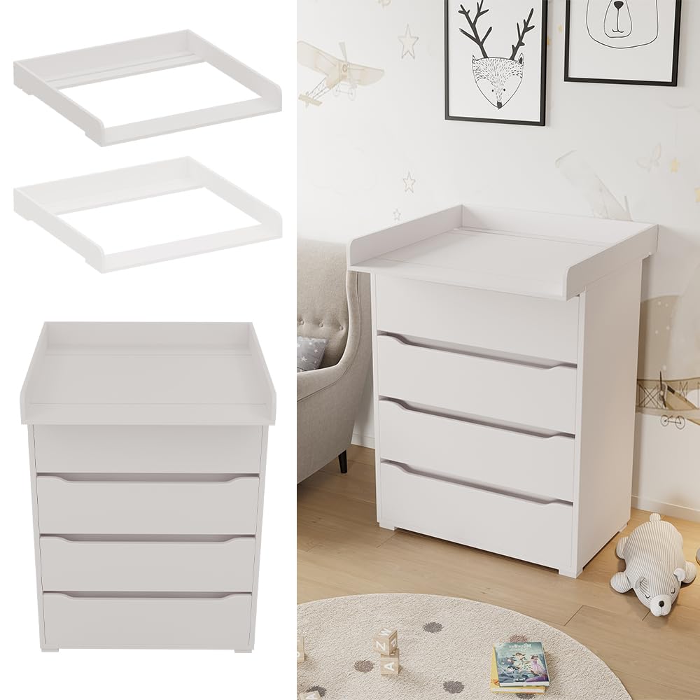 Oskar-Store Vicco Wickelaufsatz, Weiß, 80 x 76 cm für die Kommode, zur sicheren Befestigung auf handelsüblichen Kommoden