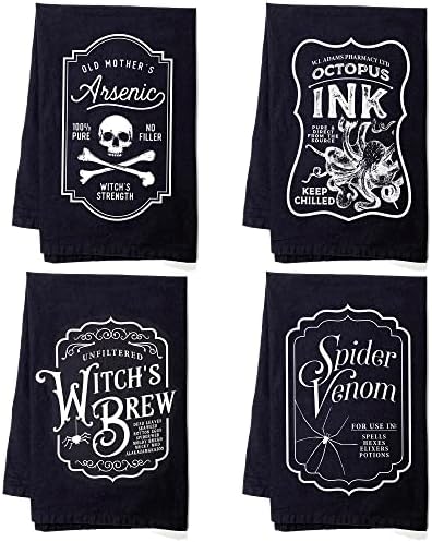 RubiaRojo Halloween Kitchen Towels - Scary Flour Sack Dishcloths (All Designs Charcoal (4 Pack))