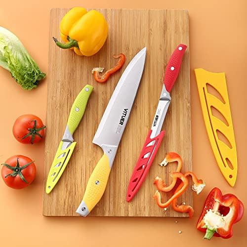 VITUER Chef Knife, 3PCS Kitchen Knife, Multicolor Stainless Steel Sharp Chef Knife Set (3Pack, Yellow, Red, Green) — view 6