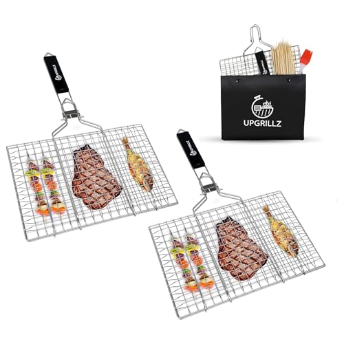 UPGRILLZ 2 Set Fish Grill Baskets for Outdoor Grill Vegetables,