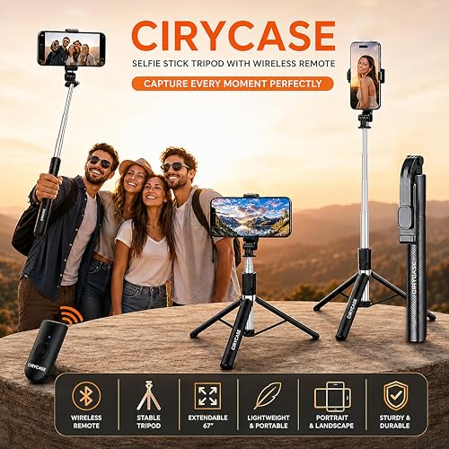 Image of CIRYCASE Selfie Stick Tripod, 170 cm Reinforced, Bluetooth, Multi-Functional, for iPhone and All Smartphones, Travel and Vlogging (Selfie Grid Tripod 170 Cm)