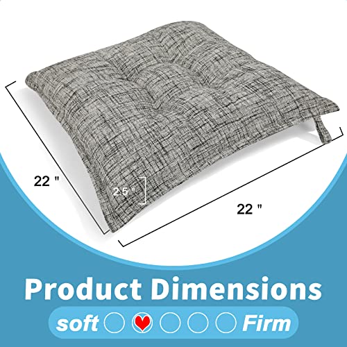 Sinosso Linen Floor Cushions 2 Pack, Large 22" Square Non-Slip Pillow Cushion Seating For Living Room Yoga Meditation, White, 2Pcs #TOP1