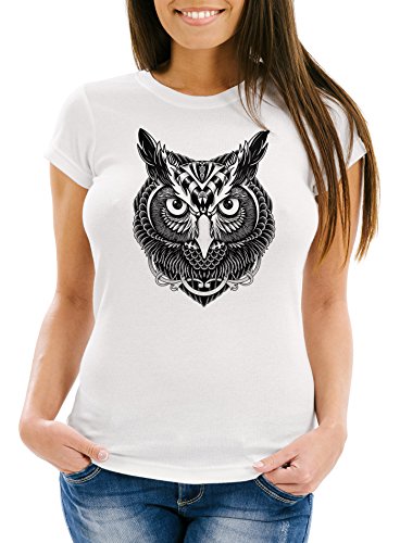 Preisvergleich Produktbild Neverless Damen T-Shirt Eule Slim Fit weiß L
