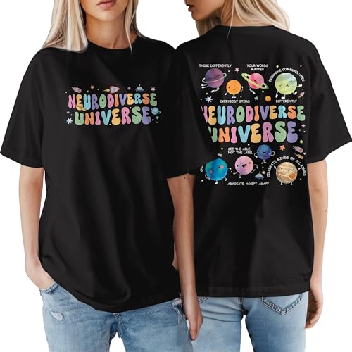 Neurodiverse Universe Shirt - Autism Awareness Shirts for Women - ADHD Autism Month T-Shirts for Student - Special Education Teacher Tee On Christmas Birthday - Special Education Shirt (Black L)