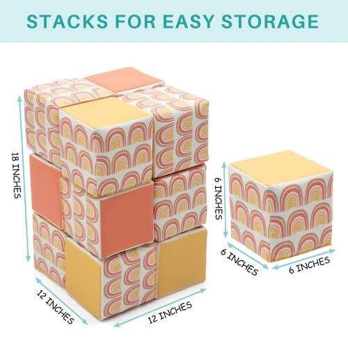 Jumpoff Jo – Soft Foam Block Playset – Set Of 12 Baby & Toddler Building Blocks 6"X6", Vegan Leather, Soft Play Stacking Toys For Babies & Toddlers – Boho Rainbow #TOP1