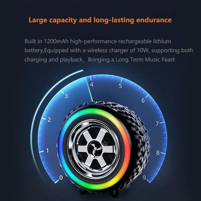 Image of Tyre-Shaped Portable Bluetooth Speaker | Heavy Bass, LED Lights, Wireless Music System with HD Sound & Long Battery Backup