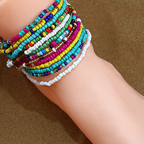 24 Pièces Bracelets de cheville de perles faits à la main pour femmes Filles Plage Boho Perles colorées Bracelets, Cheville Pied élastique et chaîne à la main Accessoires de bijoux, Charme Bangles Cover