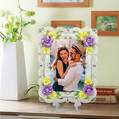 Jooz Personalized Picture Frames Custom Photo Diamond Painting Picture Frames With Small Flowers Tabletop Display Home Office Decor Personalized Photo Gifts Vintage Picture Frames #TOP5