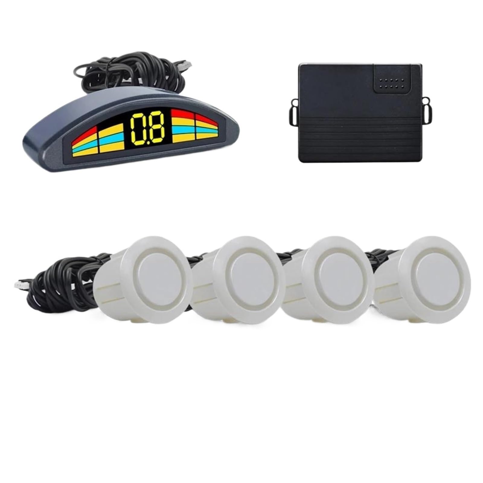 Sensores De Aparcamiento Kit Sensor Estacionamiento Delantero Prefijo Automático Parktronic Asistente Vehículo Alarma Zumbador Volumen Sensor De Estacionamiento(Blanco)