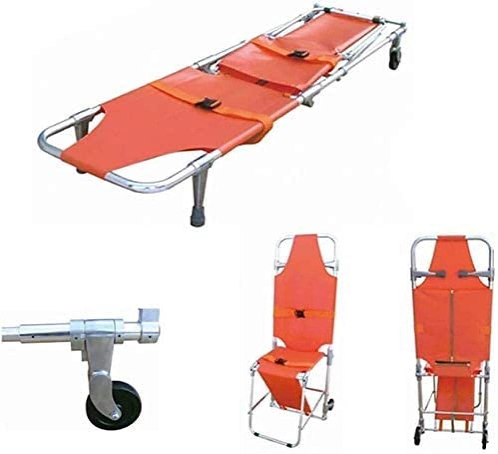 Silla de escalera de evacuación para bomberos y ambulancias con 2 pies de apoyo y 2 guías, camilla plegable de aluminio, camilla de rescate de emergencia para hospitales, clínicas, deportes en el hog