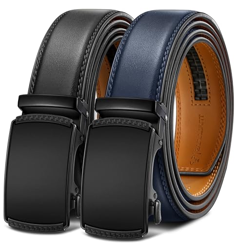 Image of BULLIANT Men's 2-Pack Ratchet Leather Belt Trimmable 1 3 /8 inch-Gift Boxed