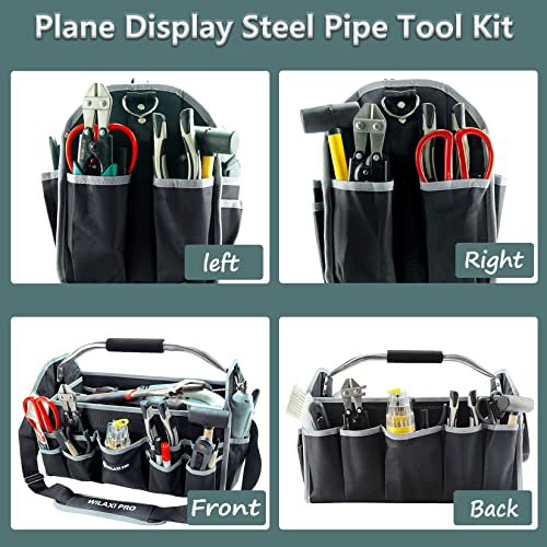 Wilaxi Pro Tool Bags For Men Heavy Duty, 16In Foldable Open Top Tool Bags, Tool Caddy Organizer With Handle, Wide Mouth Toughbuilt Electrician Tool Tote, Many Pockets Can Hold Many Tools #TOP2