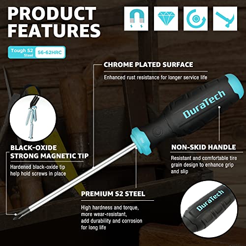 Duratech 6-Piece Magnetic Screwdrivers Set, 3 Phillips And 3 Flat Head S2 Steel Screwdriver Set With 180° Rotating Storage Rack, Professional Cushion Grip Screw Drivers Tool Set #TOP1