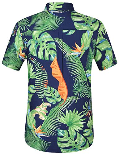 SSLR Men's 100% Rayon Standard Fit Short Sleeve Aloha Hawaiian Shirt (X-Large, Navy Green)
