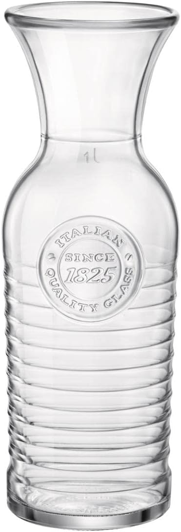 Bormioli Rocco Officina1825 33.75 oz Carafe (Set of 6) - Glass Bottles with Vintage Rings and Embossed Logo - Italian Made Drink Pitchers for Wine, Water, Juice, Iced Tea - Stylish for Dinner Parties