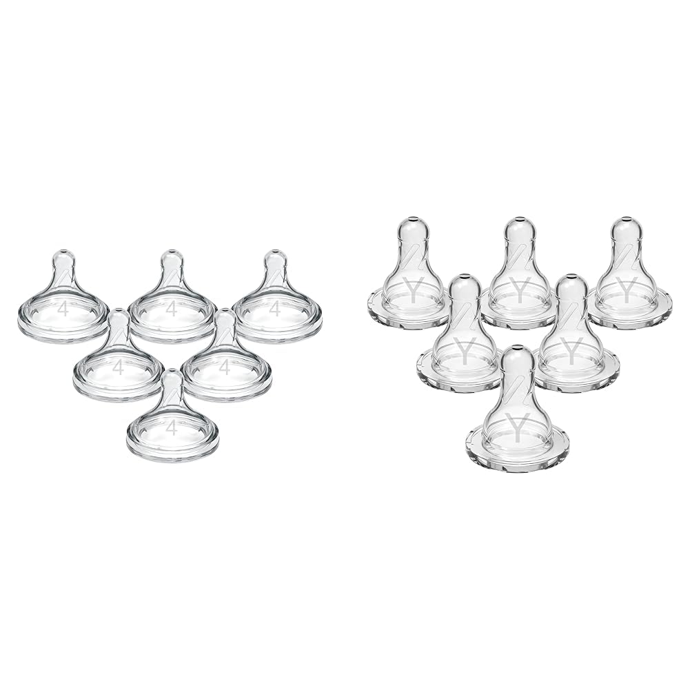 Natural Flow Level 4 Wide-Neck Baby Bottle, Fast Flow, 9m+, 100% Silicone & Y-Cut Narrow Bottle Nipple, Ideal for Thicker Liquids