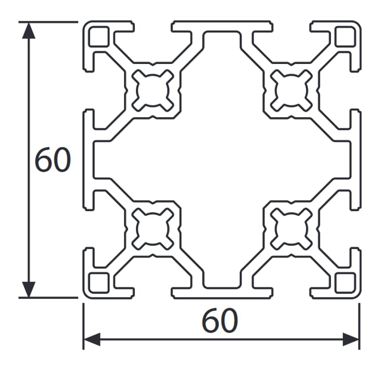 Profil aluminiowy 60 x 60L typ B 8 rowków (lekki), srebrny anodowany. Profil aluminiowy 60 x 60 profil aluminiowy 60 x 60 profil monta?owy 1730 mm