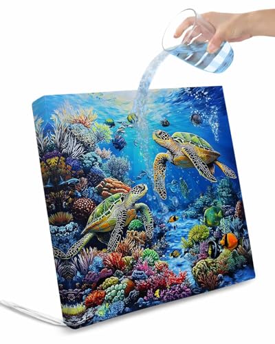 2 Pack Blue Sea Turtle Ocean Waterproof Cushion Covers with Ties, Outdoor Patio Chaise Lounge Chair Seat Cushion Slip Covers Replacement(Only Cover) Colorful Coral Sea Underwater 24