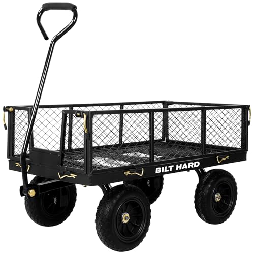 BILT HARD 400 lbs 10' Flat Free Tires Steel Garden Cart with 180° Rotating Handle and Removable...