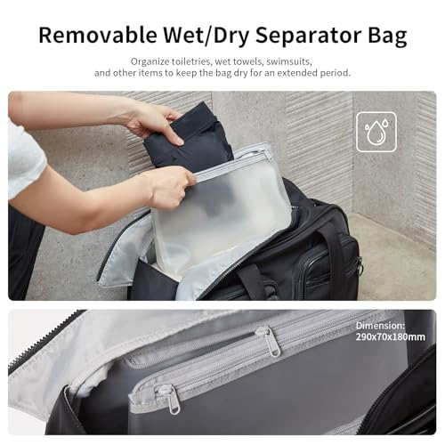 Aji Expandable Travel Duffel Bag, Elegant Black Duffle Bag for Travel with Wet Pocket, Carry on Weekender Bags for Men Women, Water Resistant Gym Duffel Bag Sport Bag4