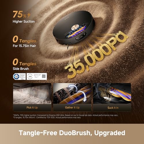 Image of DREAME X60 Max Ultra Complete Robot Vacuum and Mop, Upgraded from X50 Series, 3.13in (7.95cm) Ultra-Thin Design, 35,000Pa Suction, Self Emptying&Refilling, Mop Self-Cleaning, 280+ Obstacle Avoidance