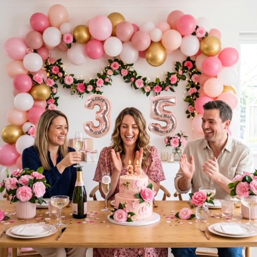 Image of TONIFUL 2 Set Fat Rose Gold Number Balloons 16 Inch 0-9 Mylar Foil Balloons 20 Pcs Small Custom Digital Ballons for Birthday Bridal Baby Shower Graduation Anniversary Party Decorations