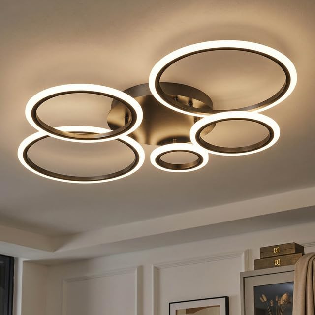 KeLuKes Dimmable Ceiling Light, Living Room LED Ceiling Lamp with Remote Control, Memory Function, 3000k-6500k, Timer, 100cm Ring Ceiling Light Chandelier, Black