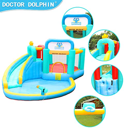 Doctor Dolphin Water Bounce House - Inflatable Water Slide Backyard with Blower，Jumping Castle for Kids 5-12 (Boxing Ring Theme) - Thumbnail 7