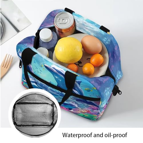 Kids Backpack Set 3 in 1 School Bag Set for Girls Boys Ocean Dolphin Backpack for Kids 5-7 with Lunch Box Pencil Case Camping Travel Bag Set4